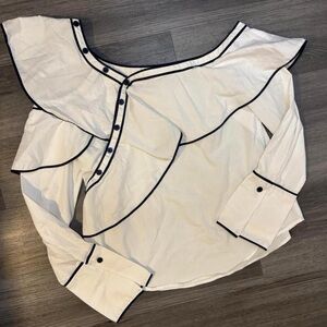 DKNY White Blouse with Black Trim